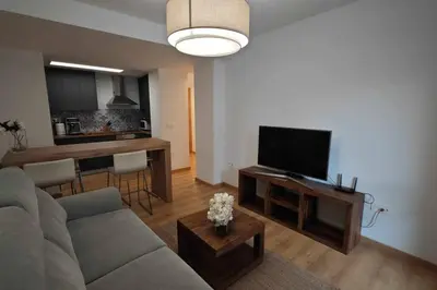 Una televisión o centro de entretenimiento en Mimosa 4 con terraza - tucasaenlospirineos