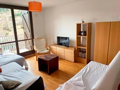 Una televisión o centro de entretenimiento en Apartamentos Sallent de Gállego 3000