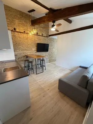 Una televisión o centro de entretenimiento en Precioso ático con vistas en el centro de Pamplona