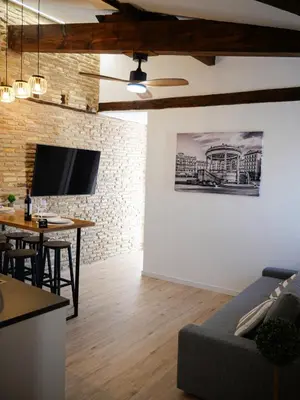 Una televisión o centro de entretenimiento en Precioso ático con vistas en el centro de Pamplona