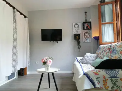 Una televisión o centro de entretenimiento en Estudio rústico y funcional perfecto para parejas - Cuc 4
