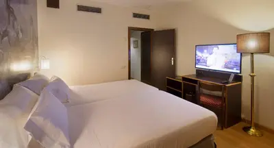 Una televisión o centro de entretenimiento en Hotel Goya