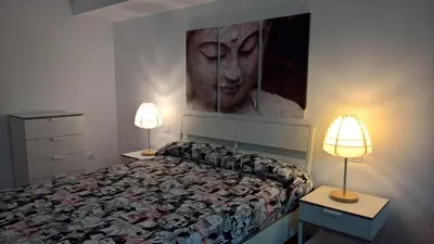 Cama o camas de una habitación en loft con terraza y barbacoa