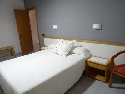 Cama o camas de una habitación en Hostal Pirineos Ainsa