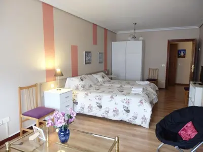 Cama o camas de una habitación en Alojamientos Iruña