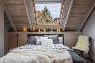 Cama o camas de una habitación en Baqueira-Beret ERA CABANA, Salardu+Parking Val de Ruda