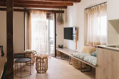 Una televisión o centro de entretenimiento en Apartaments la Rambla - Esperó de Bolós - 4 pers