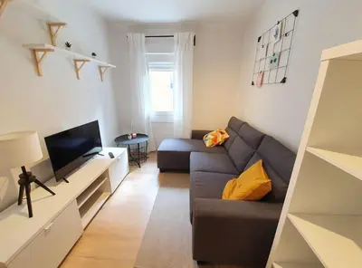Una televisión o centro de entretenimiento en Acogedor piso en el centro de Sabiñanigo