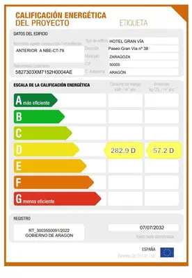 Certificado, premio, señal o documento que está expuesto en Hotel Gran Via