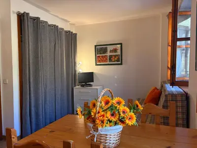 Una televisión o centro de entretenimiento en Práctico y rústico, perfecto para parejas - Cuc 7